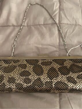 Metallic Leopard-Print Evening Clutch - Gold and Brown